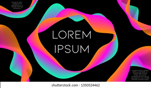 Minimal abstract vector background with memphis elements.  Wavy gradient geometric cover design. 3d fluid shapes, lines composition. 