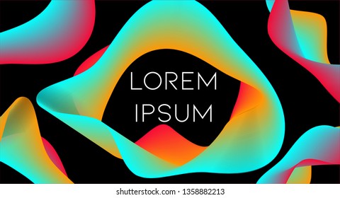 Minimal abstract vector background with memphis elements.  Colorful gradient geometric cover design. 3d shapes, liquid lines. Placard templates set. Music festival layout. Abstract lines.