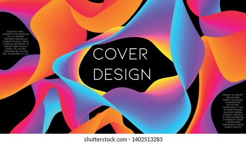 Minimal abstract vector background with memphis elements.  Wavy gradient geometric cover design. 3d fluid shapes, lines composition. Flyer templates set. Identity style. Abstract lines.