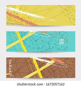 Minimal abstract vector banner template. Organic grunge textured overlapping wavy shapes and lines. Scribbled hand drawn pastel colored background. Striped dotted leaf forms. Contemporary design.
