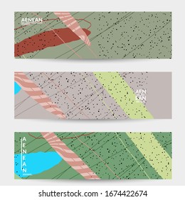 Minimal abstract vector banner template. Organic grunge textured overlapping wavy shapes and lines. Scribbled hand drawn pastel colored background. Striped dotted leaf forms. Contemporary design.
