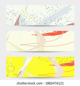 Minimal abstrakte Vektorbanner-Vorlage. Organischer Grunge strukturiert überlappende schroffe Formen und Linien. handgezeichnet, handgezeichnet, pastellfarbener Hintergrund. Streifenblattformen. Zeitgenössisches Design.
