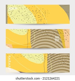 Minimal abstract vector banner template. Organic grunge textured overlapping wavy shapes and lines. Scribbled hand drawn pastel colored background. Striped dotted leaf forms. Contemporary design.
