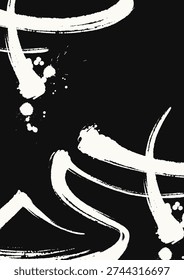 Minimal abstract vector with bold white ink brush strokes and splashes on black background, ideal for modern branding, posters, and creative layouts.