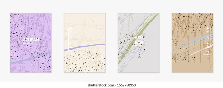 Minimal abstract vector cover template. Organic grunge textured overlapping wavy shapes and lines. Scribbled hand drawn pastel colored background. Striped dotted leaf forms. Contemporary design.