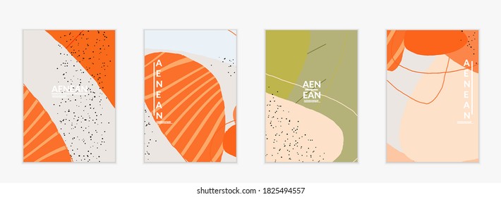Minimal abstract vector cover template. Organic grunge textured overlapping wavy shapes and lines. Scribbled hand drawn pastel colored background. Striped dotted leaf forms. Contemporary design.