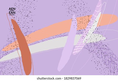 Minimal abstract vector cover template. Organic grunge textured overlapping wavy shapes and lines. Scribbled hand drawn pastel colored background. Striped dotted leaf forms. Contemporary design.