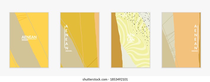 Minimal abstract vector cover template. Organic grunge textured overlapping wavy shapes and lines. Scribbled hand drawn pastel colored background. Striped dotted leaf forms. Contemporary design.