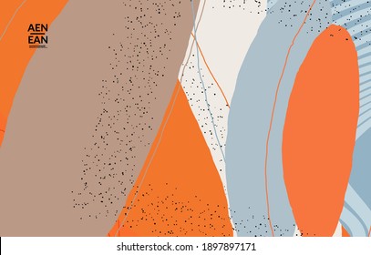 Minimal abstract vector cover template. Organic grunge textured overlapping wavy shapes and lines. Scribbled hand drawn pastel colored background. Striped dotted leaf forms. Contemporary design.