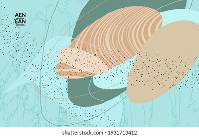 Minimal abstract vector cover template. Organic grunge textured overlapping wavy shapes and lines. Scribbled hand drawn pastel colored background. Striped dotted leaf forms. Contemporary design.