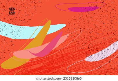 Minimal abstract vector cover template. Organic grunge textured overlapping wavy shapes and lines. Scribbled hand drawn pastel colored background. Striped dotted leaf forms. Contemporary design.