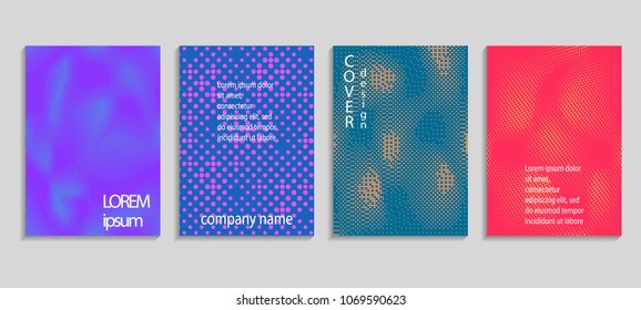 Minimal abstract vector halftone cover design template. Future geometric gradient background. Vector templates for placards, banners, flyers, presentations and reports