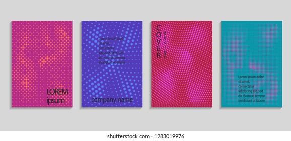 Minimal abstract vector halftone cover design template. Future geometric gradient background. Vector templates for placards, banners, flyers, presentations and reports