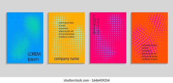 Minimale abstrakte Vektorillustration-Halftone-Cover-Design-Vorlage. Künftiger geometrischer Farbverlauf-Hintergrund. Vorlagen für Vektorillustrationen für Plakate, Banner, Flyer, Präsentationen und Berichte