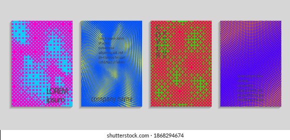 Plantillas de diseño de semitonos abstractos vectoriales mínimos. Fondo de degradado geométrico futuro. Plantillas vectoriales para carteles, pancartas, volantes, presentaciones e informes