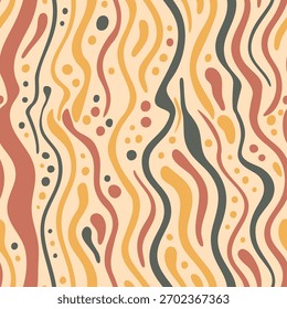Líneas de Vertical abstractas mínimas y puntos dispersos en amarillo mostaza rojo intenso naranja quemado y verde bosque