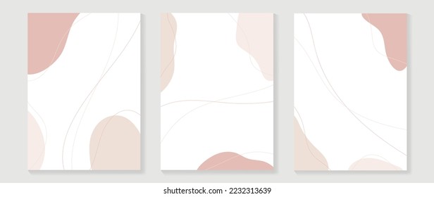 Minimal abstract wall art set vector. Soft pastel color abstract organic shapes with line art background. Design illustration for print, wall decor, home decoration, poster, wallpaper, banner.