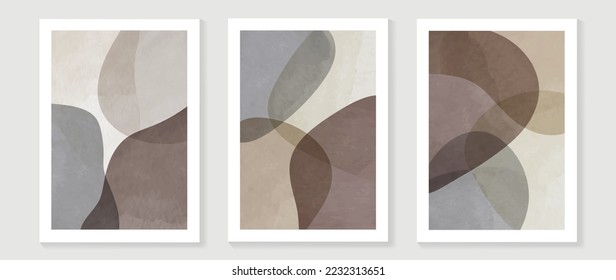 Minimal abstract wall art set vector. Abstract collage organic shapes beige earth tone color background. Design illustration for print, wall decor, home decoration, poster, wallpaper, banner.