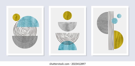 Minimal abstract wall art vector set. Trendy posters, mid century modern design.
