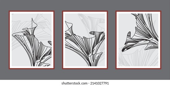 Minimal abstract wall arts vector collection. Organic shape hand drawn arts brush design for wall framed prints, canvas prints, poster, home decor, cover, wallpaper. Line art.