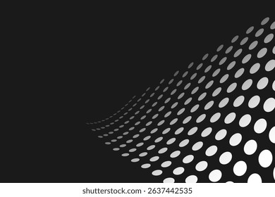 Minimal abstract wave background with white dots on a black surface, Modern tech style design for digital use, Vector Illustration