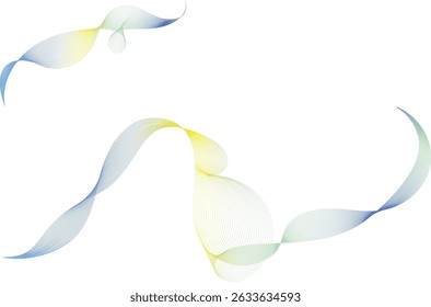 Minimal abstract wave design in blue, yellow, and green tones with flowing lines on white background. Ideal for digital presentations, invitations, posters, or modern graphic art templates