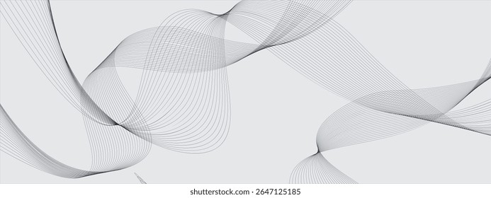 Fondo de línea de onda Abstractas mínima con curvas suaves en un degradado gris claro. Elegante diseño de líneas fluidas perfecto para plantillas web modernas, temas de Tecnología, presentaciones, marca de negocios