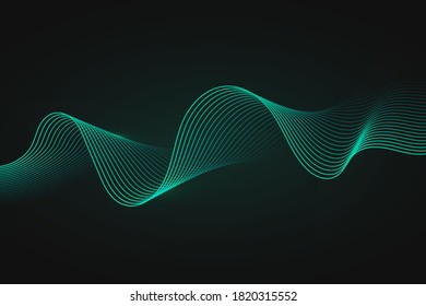 Minimal abstract wave on dark background. Futuristic style backdrop. Dynamic colorful wavy line element for the digital or technology-related concept. Modern vector graphic design illustration. 