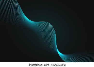 Minimal abstract wave on dark background. Futuristic style backdrop. Dynamic colorful wavy line element for the digital or technology-related concept. Modern vector graphic design illustration. 