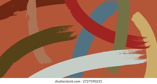Fondo ondulado abstracto mínimo en colores de tonos tierra para el Web y la marca. Curved Dry Brush Stroke . Línea de pincel en bucle . Vector