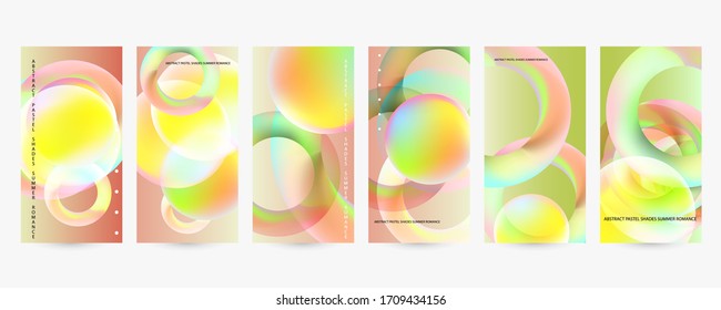 Minimal abstraction set posters layout collection with vibrant blurred gradient circles pastel summer shades. Stock illustration eps10