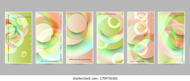 Minimal abstraction set posters layout collection with vibrant blurred gradient circles pastel summer shades. Stock illustration eps10