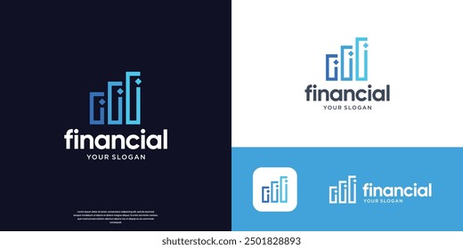 minimal accounting finance logo with growth chart, dot line style symbol design.