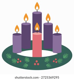 Icono mínimo de la vela de Adviento, Ilustración vectorial plana, símbolo tradicional de Weihnachten, estilo moderno limpio, centrado en el fondo blanco