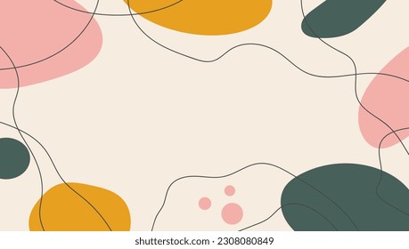 Minimal aesthetic vector banner. Abstract hand drawn organic shapes and curve lines on beige background. Contemporary social media cover template in boho style with copy space for text.