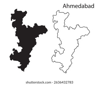 Minimal Ahmedabad city map silhouette vector, perfect for design, print, and digital projects. Simple black outline of Gujarat’s largest city.