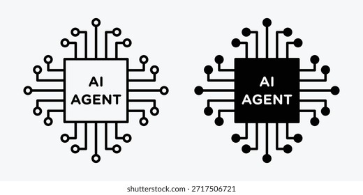 Ícone mínimo de rede do agente de IA no plano de fundo cinza representando agentes inteligentes conectados, automação, fluxo de dados e sistemas inteligentes.
