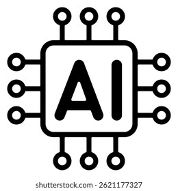 Minimal AI Chip with Circuit Lines. Black and white vector illustration