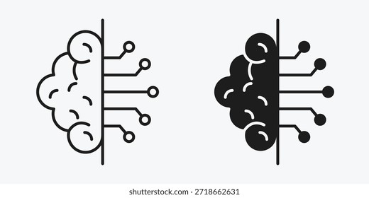 Minimal AI learning icon on gray background representing machine learning, intelligent training, data adaptation, and smart technology.