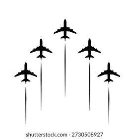 Minimale Flugzeugabformung Silhouetten mit vertikalen Bewegungspfaden auf weißem Hintergrund