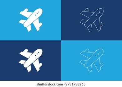 Iconos mínimos del avión para la navegación y el diseño de la interfaz. línea fija el avión de transporte global del viaje simple con la Ilustración vectorial de las señales del pasaporte del pasajero. Viaje Elemento de conjunto de iconos múltiples