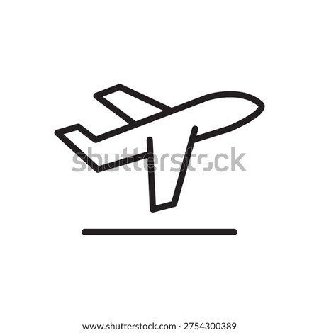 Minimal airplane takeoff line icon representing aircraft departure, airline flights and aviation travel.