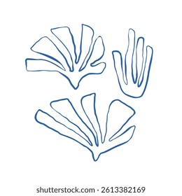 Minimal algae shapes and seamless patterns in cut-out matisse style for ocean design, fabric and packaging