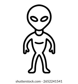 Minimal alien vector with large eyes and oval head, drawn in clean black lines. Ideal for sci-fi projects, extraterrestrial themes, stickers, tattoo designs, and graphic storytelling.