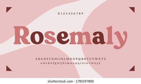 Minimal alphabet and font with pink background. Trend numbers. Vector illustration.