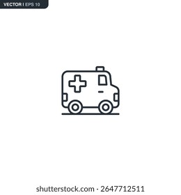 Minimal ambulance line icon. Symbol of emergency medical transportation, paramedic support and medical services.