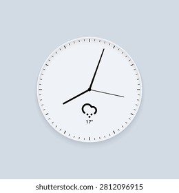 Minimal Analog Wall Clock with Weather Icon and Temperature Display Modern Timepiece Vector for Home Office Decor