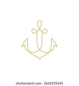 Minimaler Anker nautische einfache Linie Logo in goldener Farbe