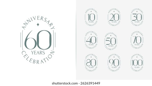 Minimal anniversary number logo. Age celebration symbol with beauty badge concept. Simple classic birthday template