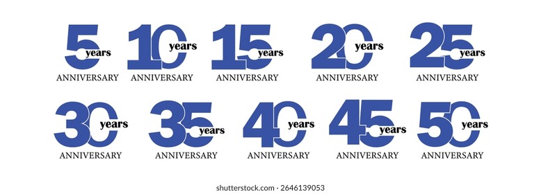 Minimal Anniversary Number Logos – Set of 5th to 50th Years Emblems for Posters, Cards and Invitations.